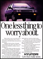 1987 1988 Hyundai Excel one less Vintage Advertisement Print Art Car Ad J272
