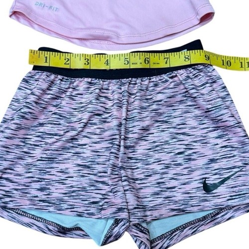 Nike Girls 24M Dri-FIT Heart Tee & Space-Dye Shorts Set Pink Black Activewear - Picture 3 of 16
