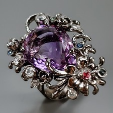 Handmade 16 ct Natural Amethyst Ring 925 Sterling Silver Size 7.5 /R442823