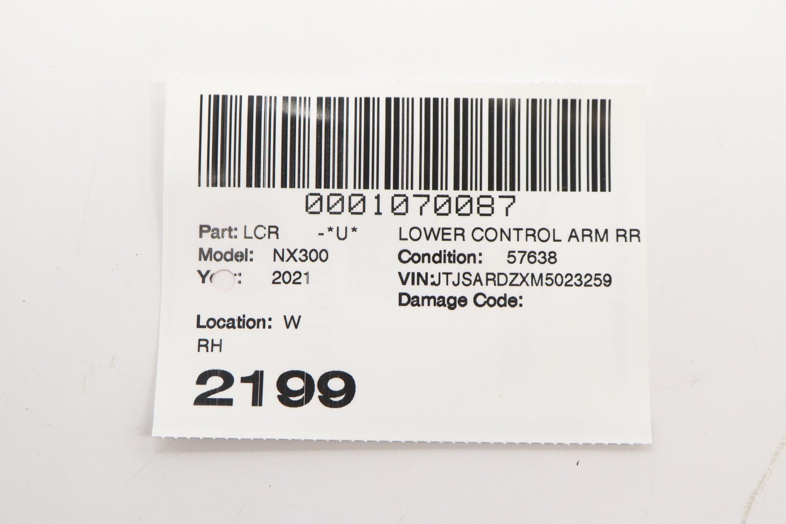 2018 - 2021 LEXUS NX300 REAR RIGHT SIDE SUSPENSION LOWER CONTROL ARM OEM