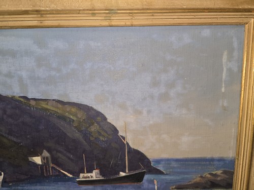 1930s Maine coast painting Monhegan Island painting Boats In Cove - Picture 12 of 18