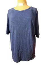 PERUVIAN CONNECTION Boxy Top Women XS S Blue 100% Cotton Short Sleeve Lagenlook