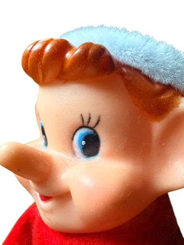 1950s 8" Hanging Hugging Rubber Faced Christmas Elf Red White Candy Stripe Bend - Afbeelding 5 van 8
