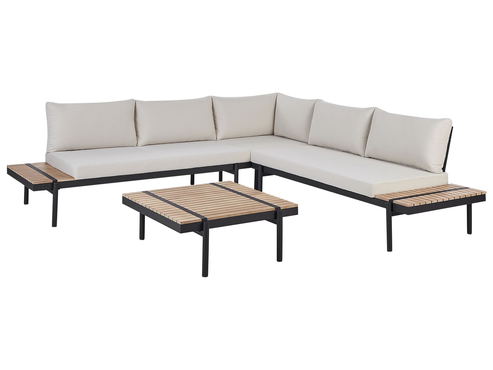 5 posti Set di divani angolari da giardino Bianco sporco Legno d'eucalipto