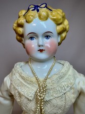 Exceptional Antique German China Head Fashion Doll Leather Hands Boots