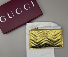 Gucci GG Marmont Gold Metallic Leather Key Pouch Wallet Keychain Authentic