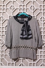 Wild Rose Top Womens XL Gray Black Casual Rayon Linen USA Made Blouse Shirt