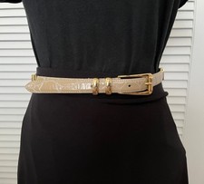 VTG WMC Biege Embossed Croc Leather Belt w/Gold Tone Hardware M fits 28-32"