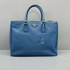 Prada Galleria Large Saffiano Leather Bright Blue Double Zip Tote Handbag