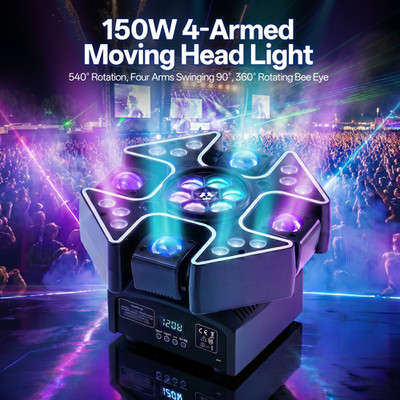 150W 4-Arm Moving Head Party Light Laser  RGBW Laser Bee Eye DMX DJ Disco Stage