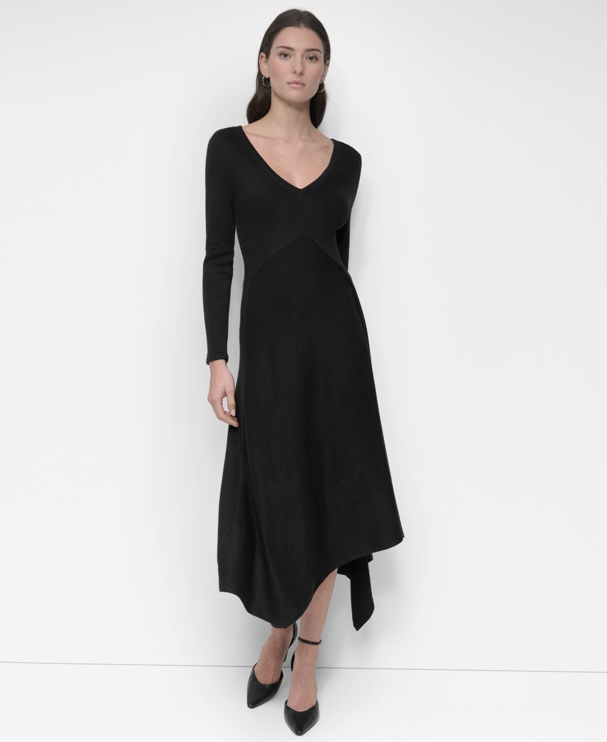 DKNY Womens polyester Asymmetrical Long-Sleeves Black Size S MSRP $139