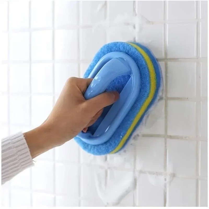 Household Cleaning Brush with Handle Kitchen Bathroom Scrubbing Sponge Tool