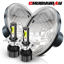 Chrome pair 7 Inch LED Glass Headlight Round, ORIGINAL CLASSIC LOOK conversion