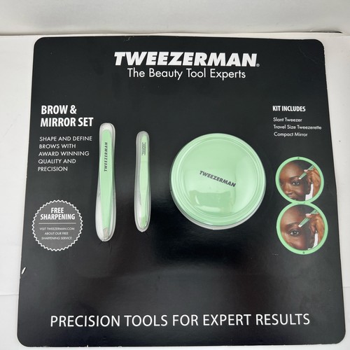 Tweezerman Brow 3pc Set - Slant Tweezer, Travel Tweezerette & Mirror *READ MORE*