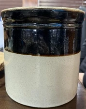 Antique Handmade 1 Gallon Stoneware Two-Tone Brown/Beige Kitchen Crock 7.5"
