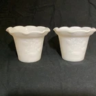 Vintage Pair of Hazel Atlas Votive Holder Milk Glass White Roses and Stipple