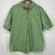 Wrangler Short Sleeve Button Shirt Men's XL Green Checkered Print Western Pocket
