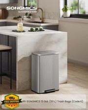 SONGMICS 13 Gallon Kitchen Trash Can, Stainless Steel Pedal Soft Close Silver