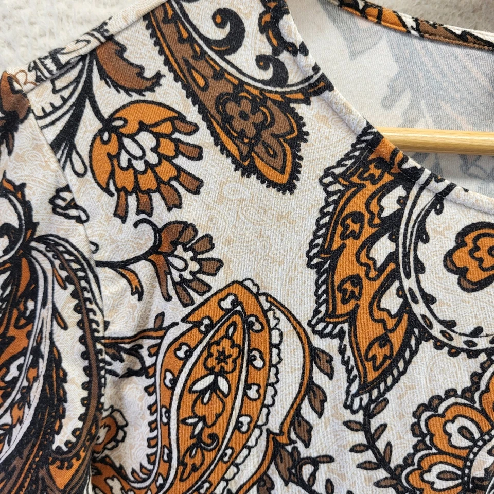 Blusa Top Susan Graver Fin de Semana Mujer Mediana Paisley Crema Manga Larga Pullover Foto 3 de 4