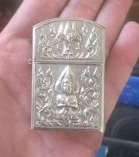 Vintage Siam Sterling Silver Repousse Flint Cigarette Lighter