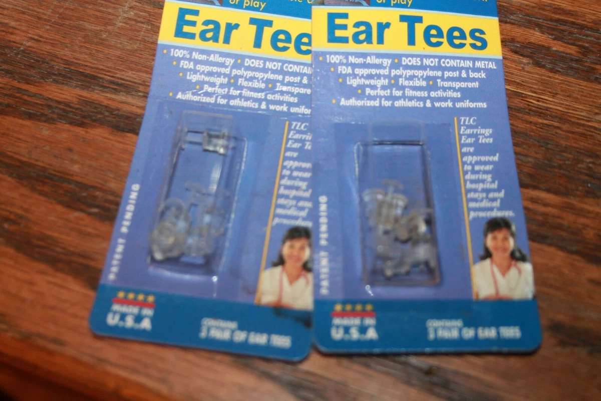 2 boxes Ear Tees TLC ears pierced clear plastic for sports NIB non