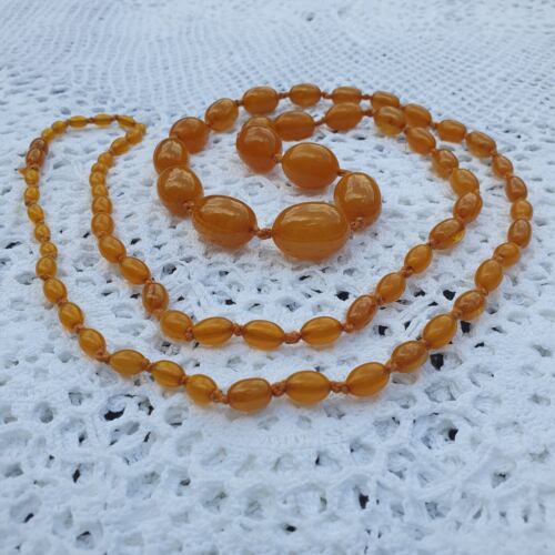 Vintage Bakelite Necklace - 80g Amber Tones - Knotted Graduated Beads - 48" - Picture 4 of 13