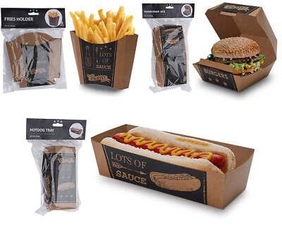 Burger Boxen Hot Dog Tablett Pommes Chips Halter BBQ Garten Party Fast Food Servieren