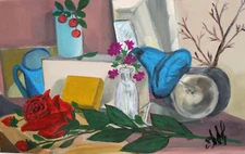 Contemporary European oil painting still life signed