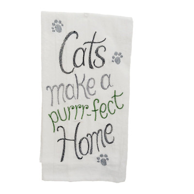 C & F Kitchen Towel Embroidery Flour Sack Cat Perfect Home Purrr Paws NEW