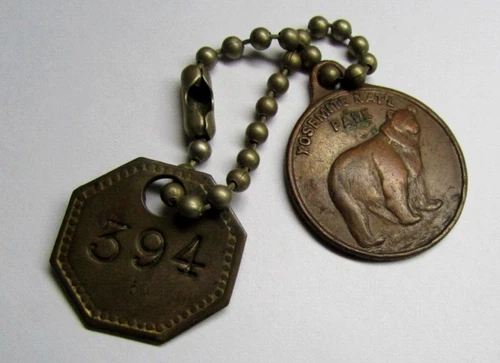 Vintage Yosemite Natl Park Sovenir Key Chain Token Featuring a Bear and Tag 394