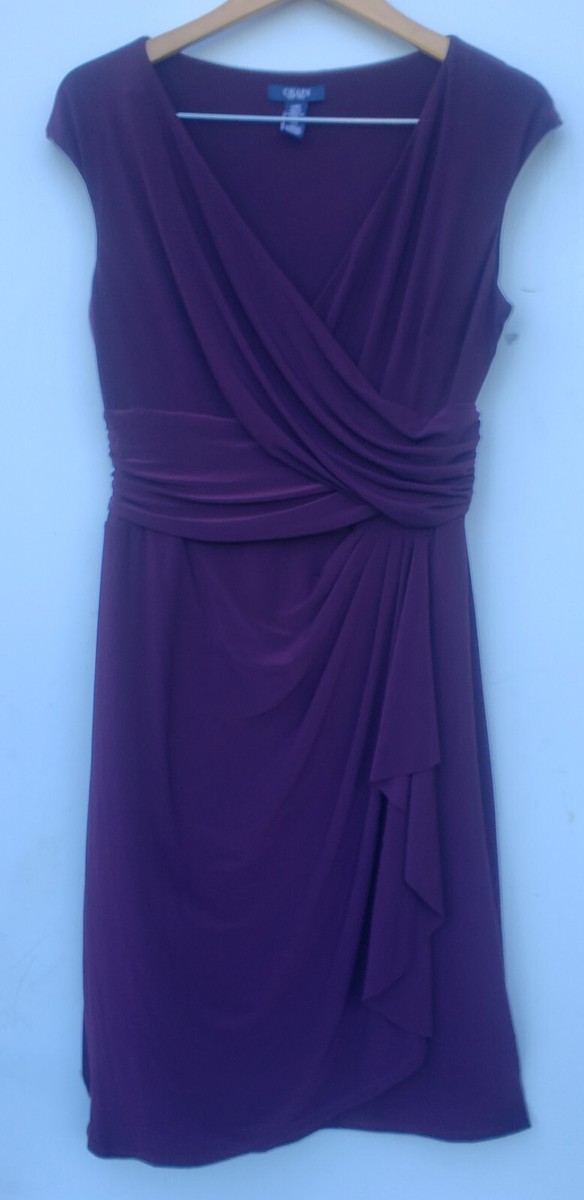 chaps purple dress Women's Chaps Purple Surplice Faux Wrap Dress