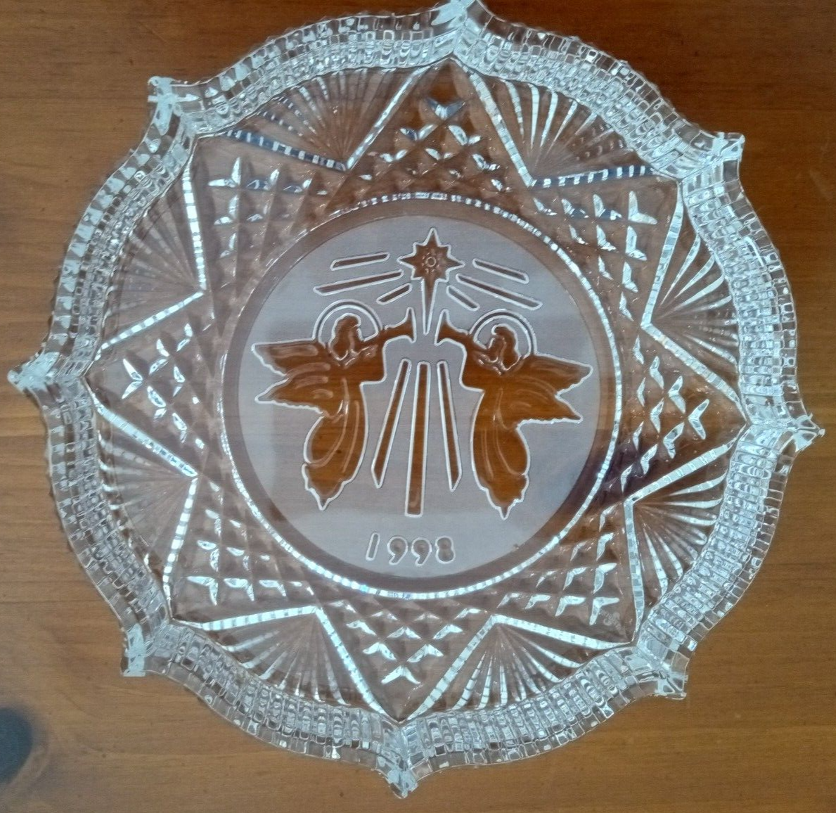 Waterford Crystal 1998 Angels Blowing Trumpets Christmas Star Serving Dish