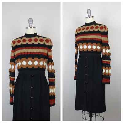 Vintage 1970s knit dress crochet mini mod button front skirt Saks Fifth  Avenue | eBay