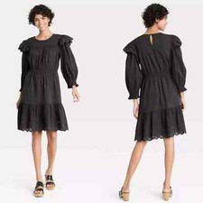 Universal Thread Gray Ruffle 3/4 Length Sleeve Eyelet Dress Medium NWT 29.99
