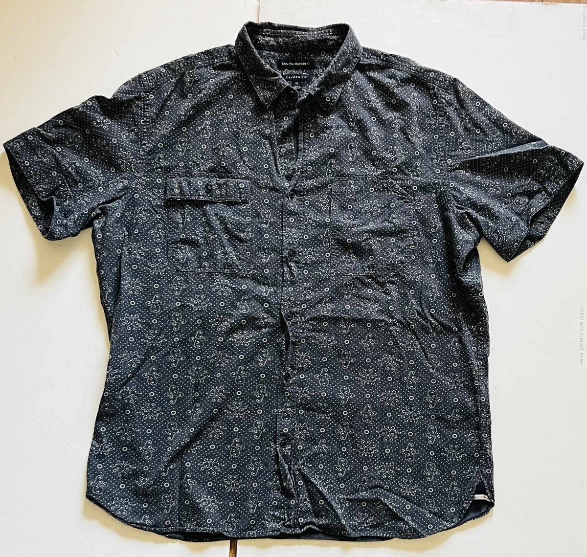 nya専用 BANANA REPUBLIC CAMDEN FIT Men's Shirt Short Sleeves Gray/White W