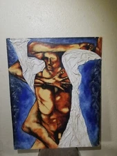 2009 painting original hand painted. Mixed Media Nude On Ply Wood. Signed