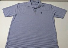 Turtleson Golf Polo Shirt Men's L White Blue Stripe Short Sleeve