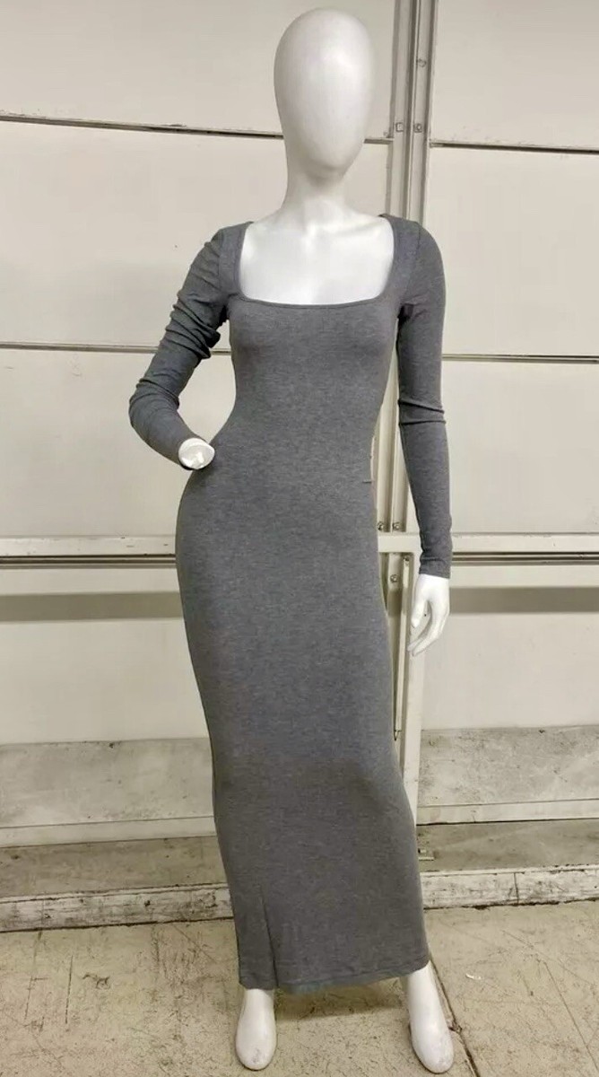 soft lounge long sleeve dress heather grey Long Sleeve Crewneck Dress Mini - Heather Grey main image 1