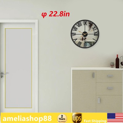 24'' Modern Romand Number Large Wall Clock Mirror Surface Acrylic 3D Art Decor
