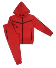 KIDS BOYS GIRLS SOID ORGINAL HOODED TECH SWEATSUIT W/DRAWSTRINGS (S UPTO XL)
