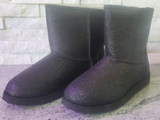 NEW Wonder Nation Black Sparkly Faux Leather  Faux Fur Boots for Girls, 3