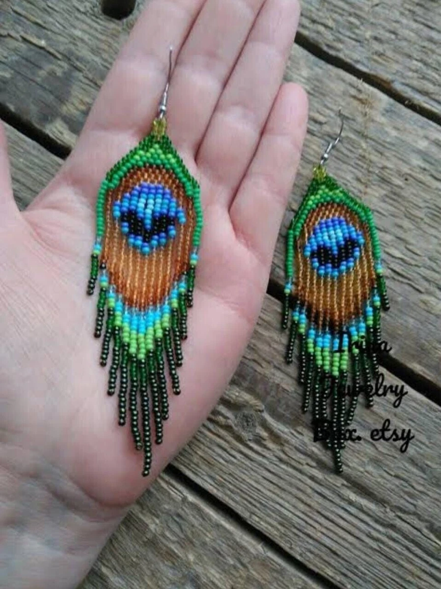 Peacock beaded hotsell earrings