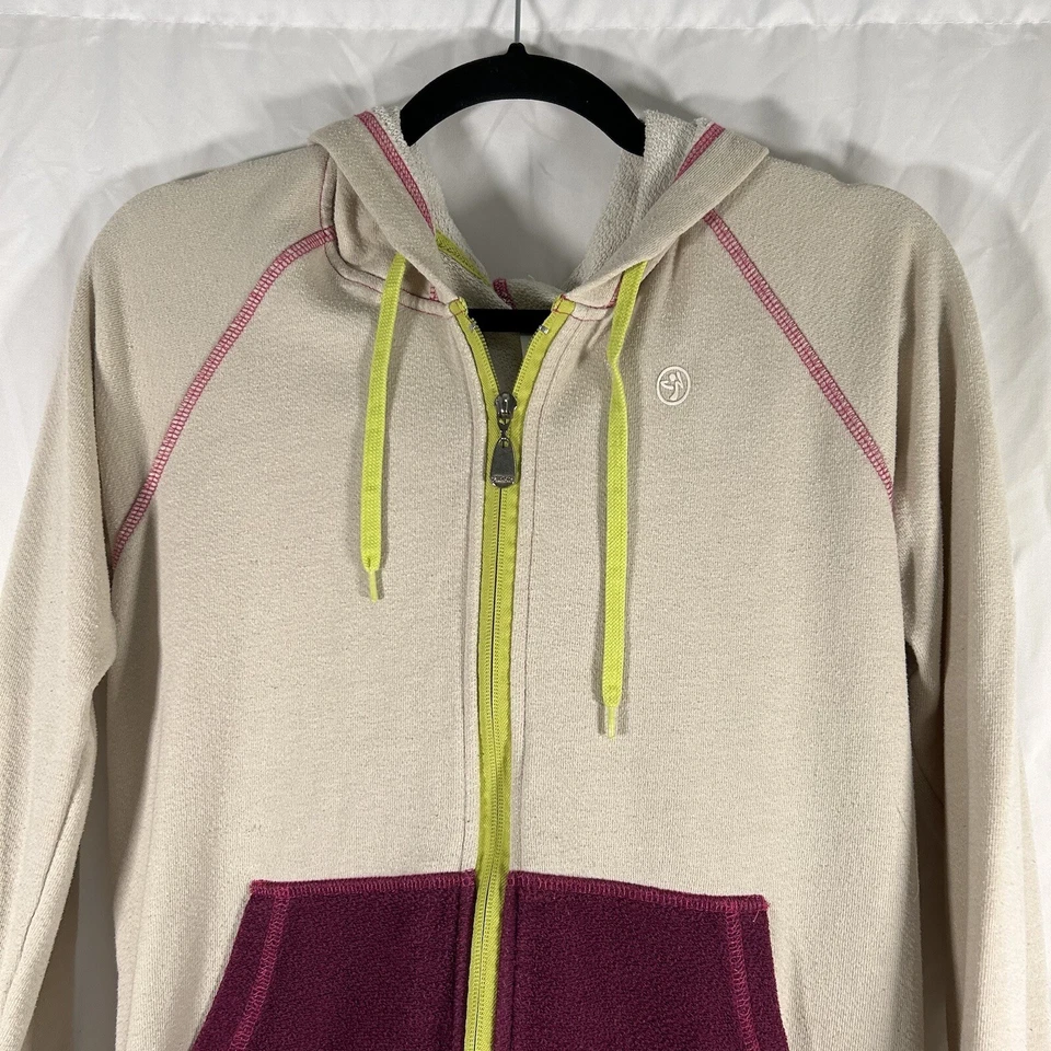 Sudadera con Capucha Zumba Para Mujer Mediana Blanca Púrpura Cremallera Completa Bolsillos con Cordón Mezcla de Algodón Foto 2 de 4