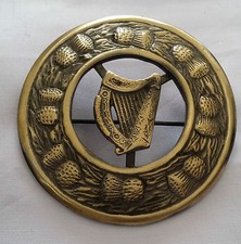Men's Fly Plaid Brooches Irish Harp Antique Finish 3"/Scottish Fly Plaid Brooch