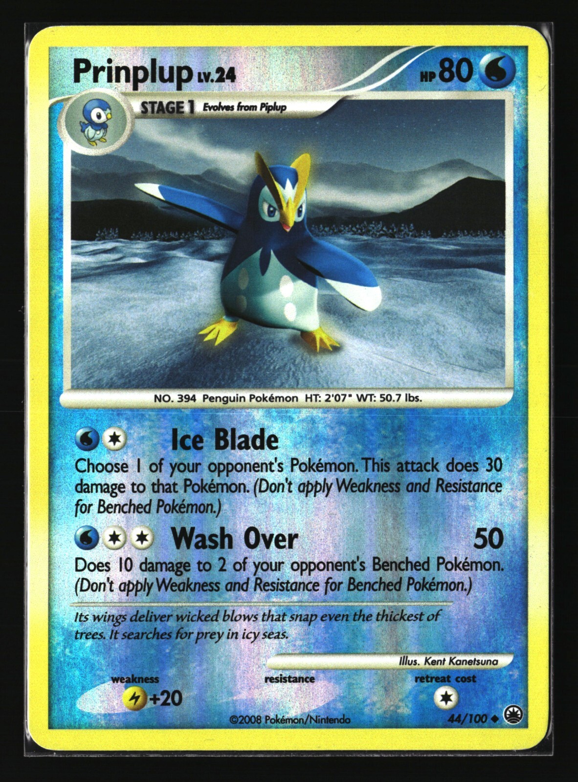 Pokemon PRINPLUP 44/100 Reverse Holo (2008 Majestic Dawn) LP/Light Play