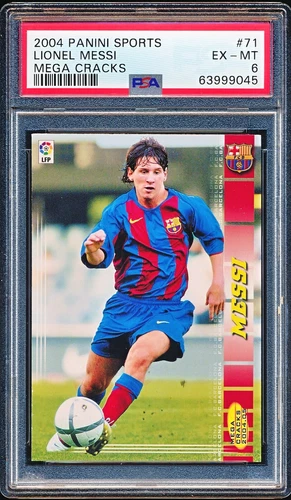 LIONEL MESSI 2004 PANINI MEGA CRACKS #71 ROOKIE RC PSA 6 EX-MT