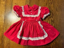Vtg Baby Toddler Dress Handmade Homemade Red 3 4 Peter Pan Collar Faux Apron