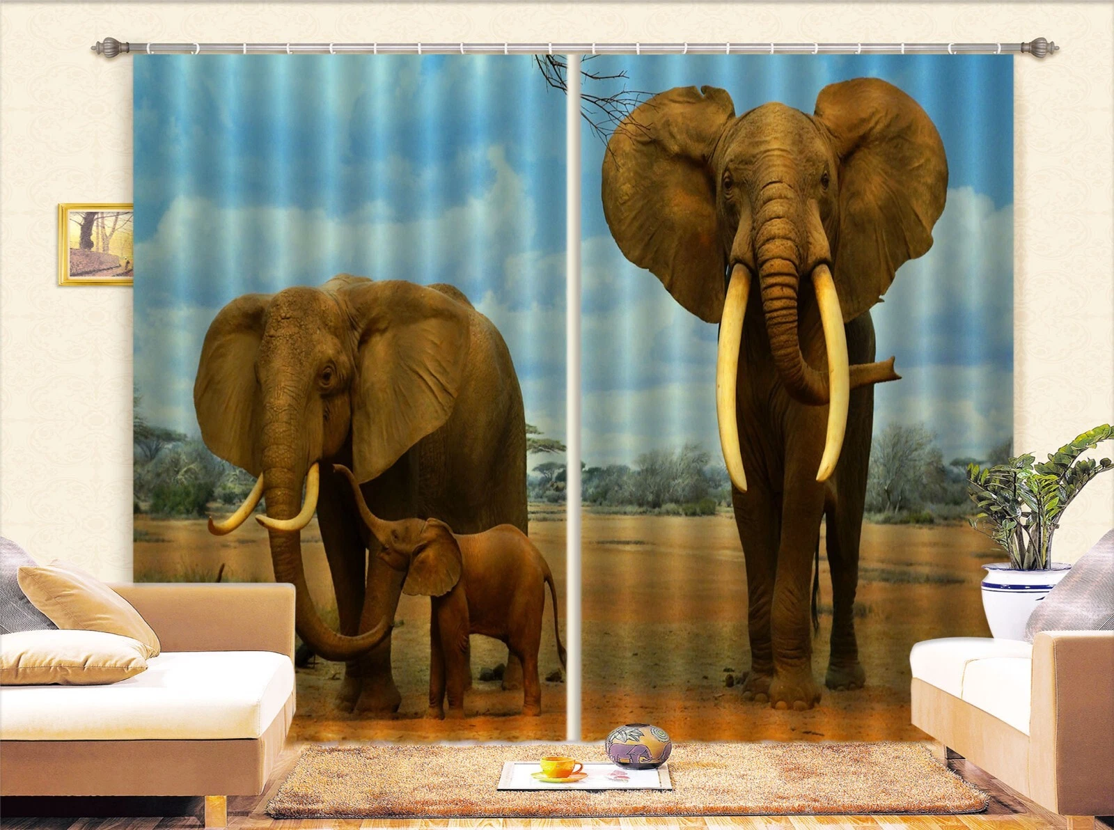 3D Elephant Family ZHUB1052 Photo Curtain Window Blockout Fabric Amy 2023