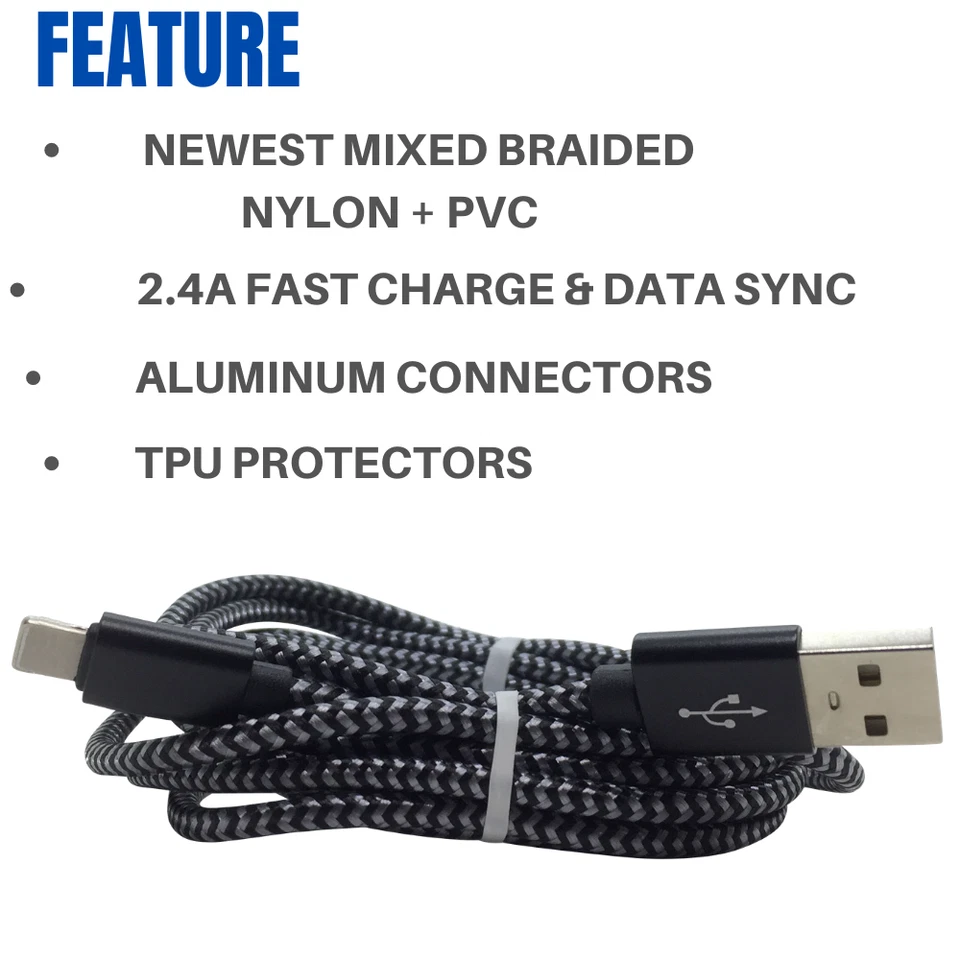 3 Pack 10Ft USB Charger Cable Phone Charging Cord For Apple iPhone 14 13 12 11 X - Image 4 of 4