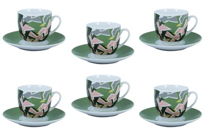 Set 6 Tazzine Caffè Con Piattino In Porcellana - Design Mangostano, Lavastoviglie E Microonde Safe - Idea Regalo Carina - Foto 4